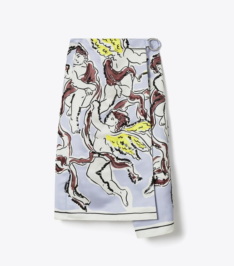 Tory Burch diseñador prendas inferiores Falda de satén estampada en Lilac Cherubs frente