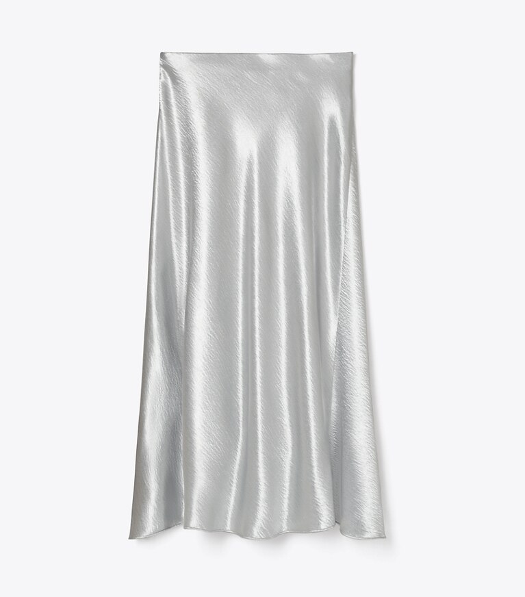 Tory Burch diseñador prendas inferiores Falda de satén en Quartz Gray frente