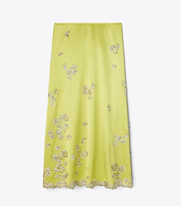 Tory Burch diseñador prendas de abajo Falda de seda con adornos en Green Citron frente