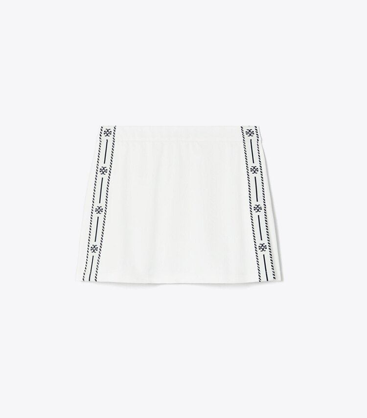 Tory Sport diseñador prendas inferiores Falda de tenis de piqué con franja de logotipo Tech en Snow White frente