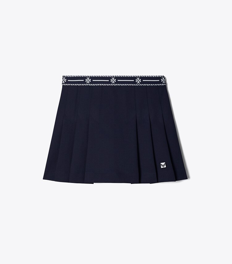 Tory Burch diseñador prendas inferiores Falda de tenis de sarga técnica con cinta de logo en Deep Navy frente
