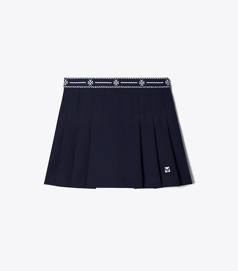 Tory Burch diseñador prendas inferiores Falda de tenis de sarga técnica con cinta de logo en Deep Navy frente