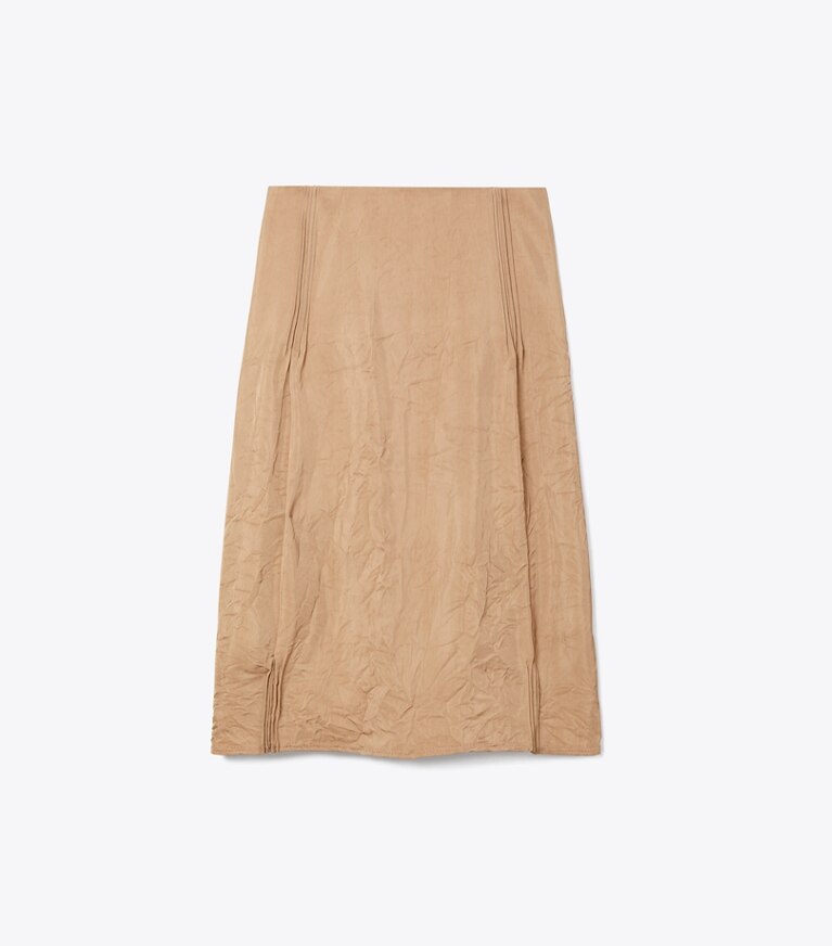 Tory Burch diseñador prendas inferiores Falda de viscosa arrugada en Taupe frente