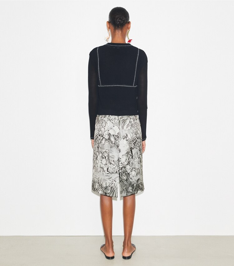 Tory Burch diseñador prendas inferiores Falda de viscosa estampada en Grey Alien parte posterior en modelo