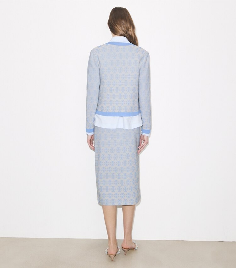 Tory Burch diseñador prendas inferiores Falda de viscosa en Vanilla / Blue parte posterior en modelo