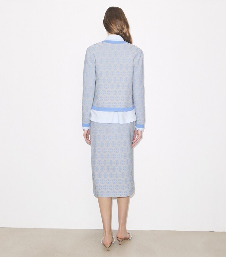 Tory Burch diseñador prendas inferiores Falda de viscosa en Vanilla / Blue parte posterior en modelo