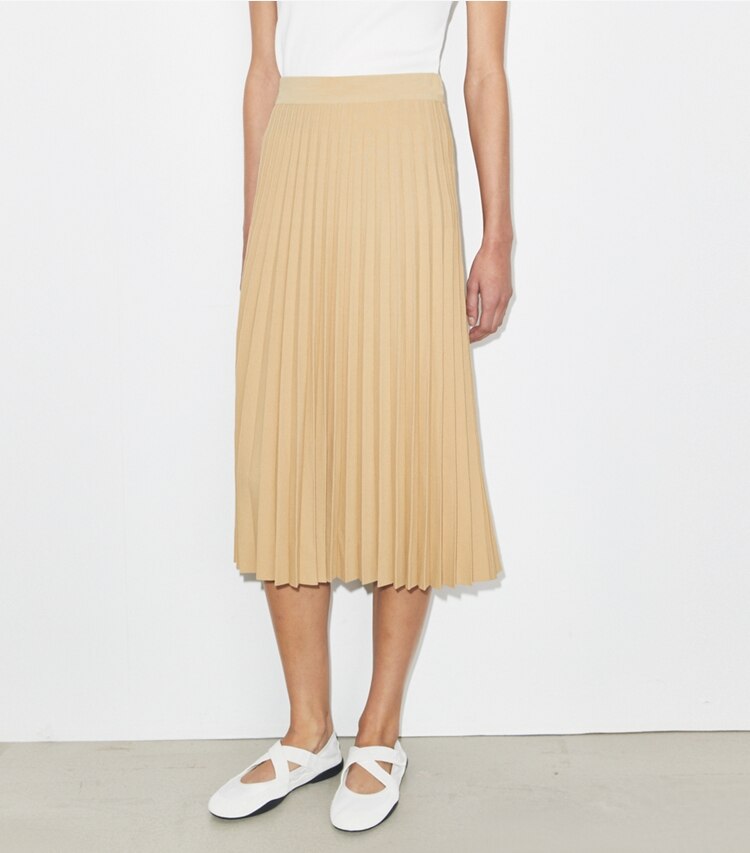 Tory Burch diseñador prendas inferiores Falda de viscosa plisada en Beige detalle en modelo