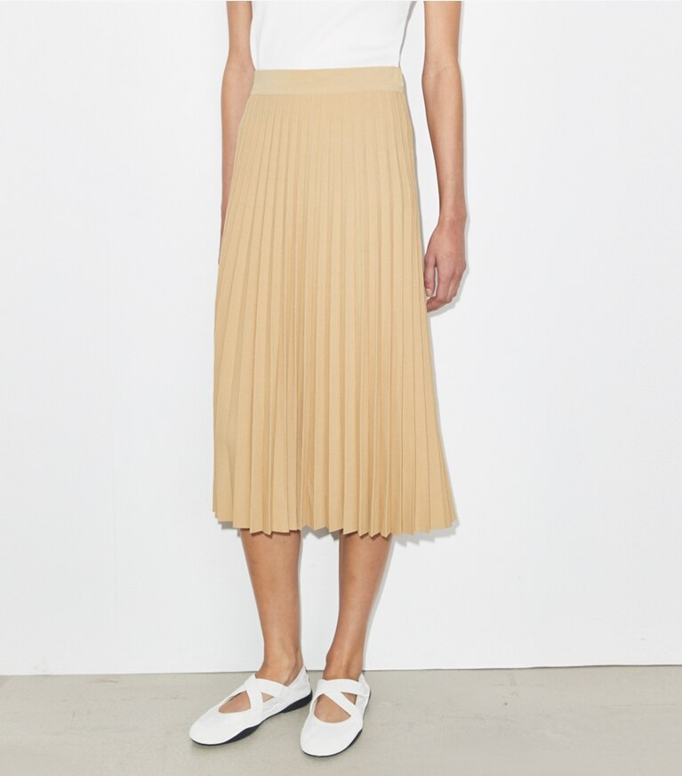 Tory Burch diseñador prendas inferiores Falda de viscosa plisada en Beige detalle en modelo