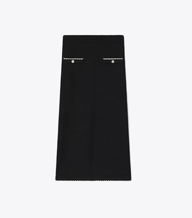 Tory Burch diseñador prendas inferiores Falda festoneada de lana en Black / New Ivory frente