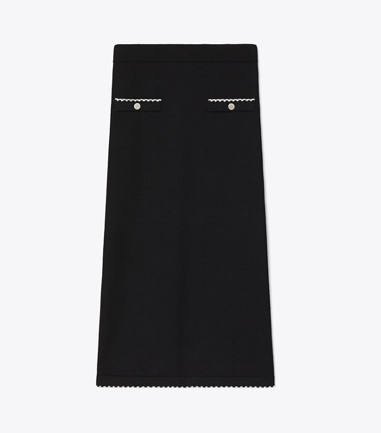 Tory Burch diseñador prendas inferiores Falda festoneada de lana en Black / New Ivory frente