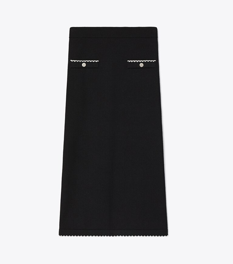 Tory Burch diseñador prendas inferiores Falda festoneada de lana en Black / New Ivory frente