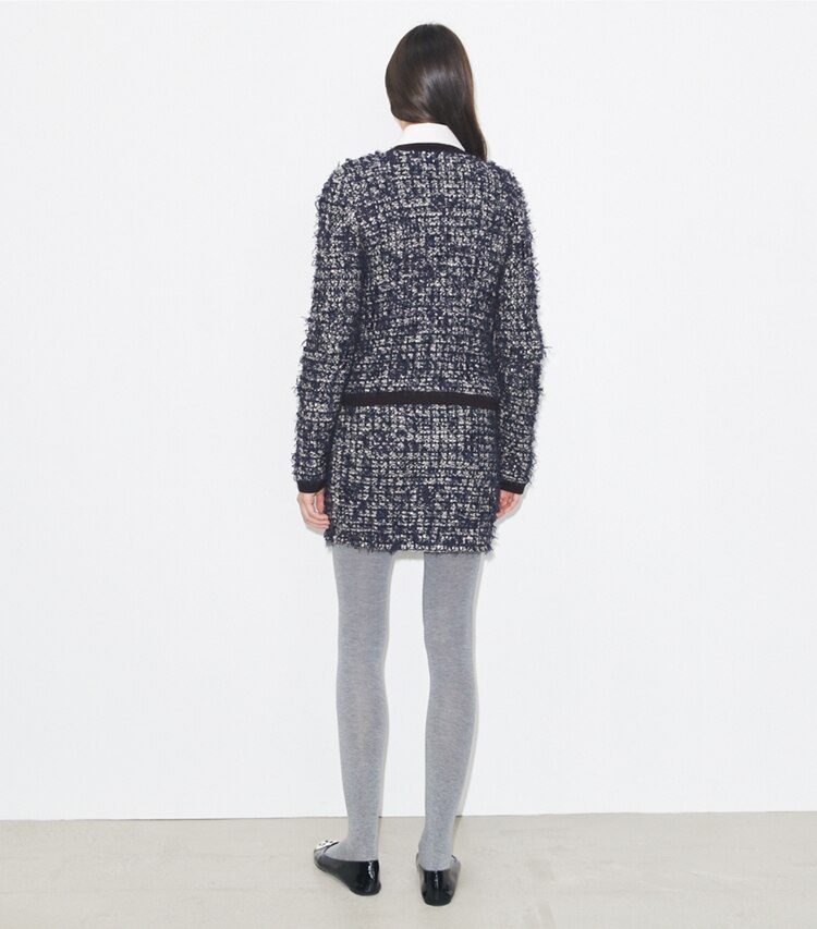 Tory Burch diseñador prendas inferiores Falda Kendra de tweed en Navy / Ivory parte posterior en modelo