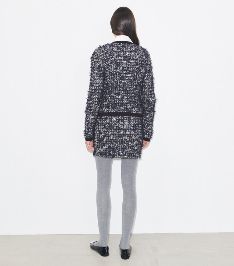 Tory Burch diseñador prendas inferiores Falda Kendra de tweed en Navy / Ivory parte posterior en modelo
