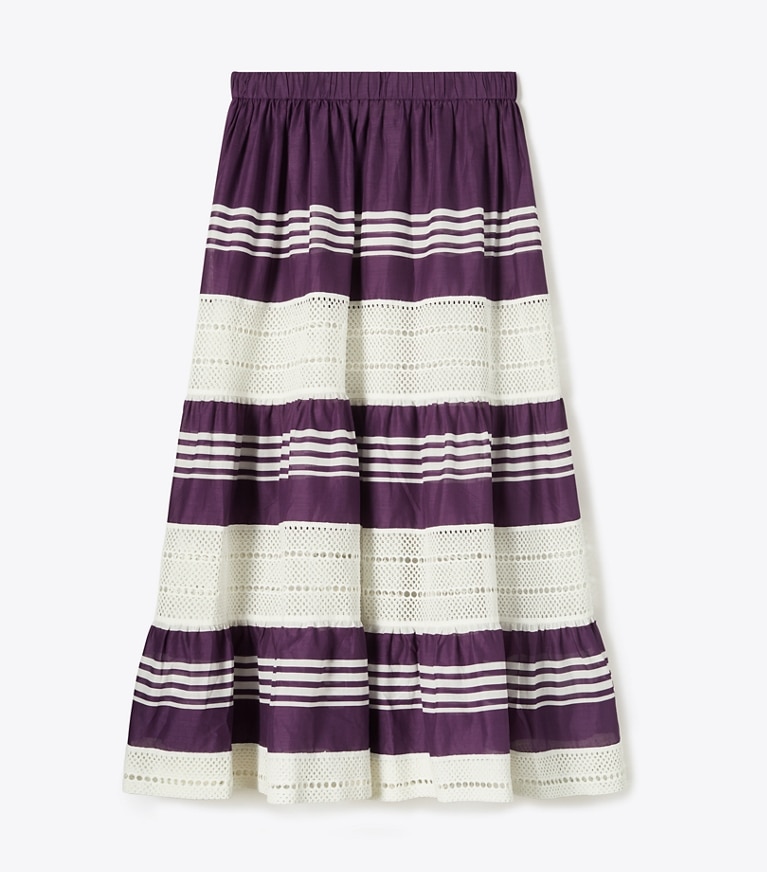 Tory Burch diseñador pareos Falda midi de algodón a rayas en Deep Purple frente