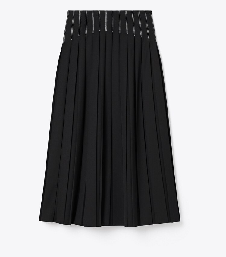 Tory Burch diseñador prendas inferiores Falda plisada de sarga de lana en Black frente