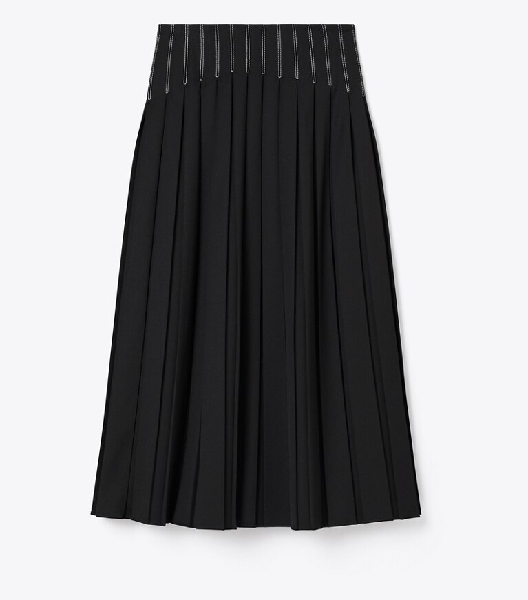 Tory Burch diseñador prendas inferiores Falda plisada de sarga de lana en Black frente