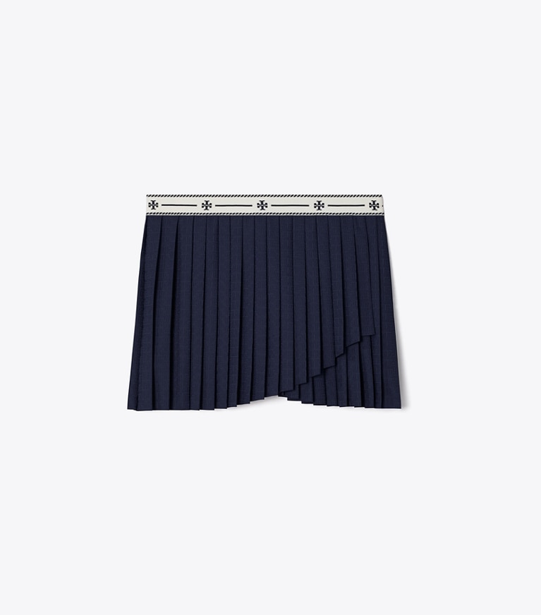 Tory Sport diseñador prendas inferiores Falda superpuesta plisada de punto técnico jacquard en Tory Navy frontal