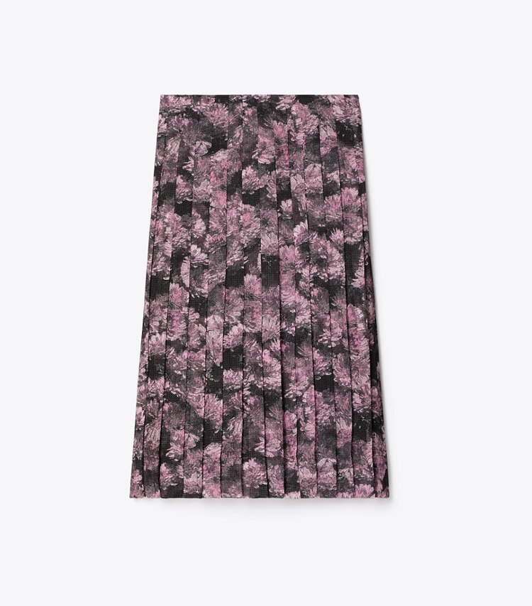 Tory Burch designer unterteile Faltenrock aus bedruckter Seide in Pink Pixel Floral front