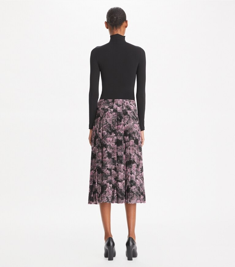 Tory Burch designer unterteile Faltenrock aus bedruckter Seide in Pink Pixel Floral front