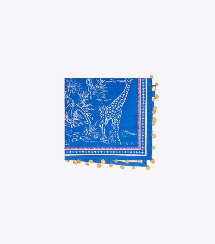 Tory Burch designer scarves Far & Away Square Scarf in Bondi Blue folded