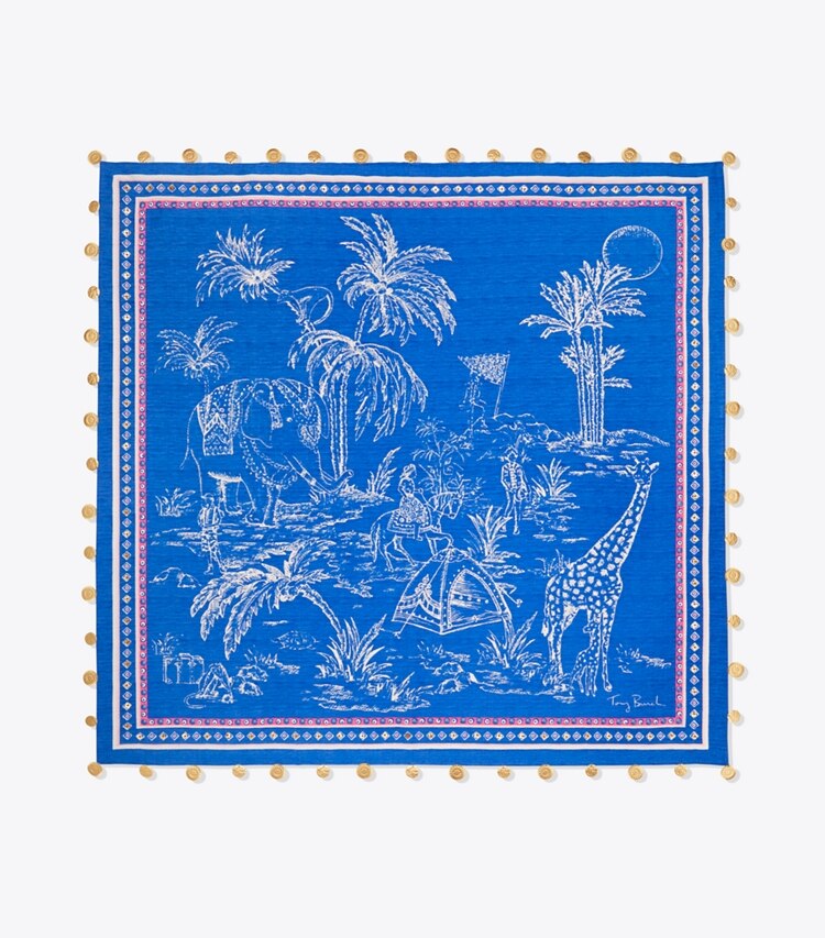 Tory Burch designer scarves Far & Away Square Scarf in Bondi Blue overhead