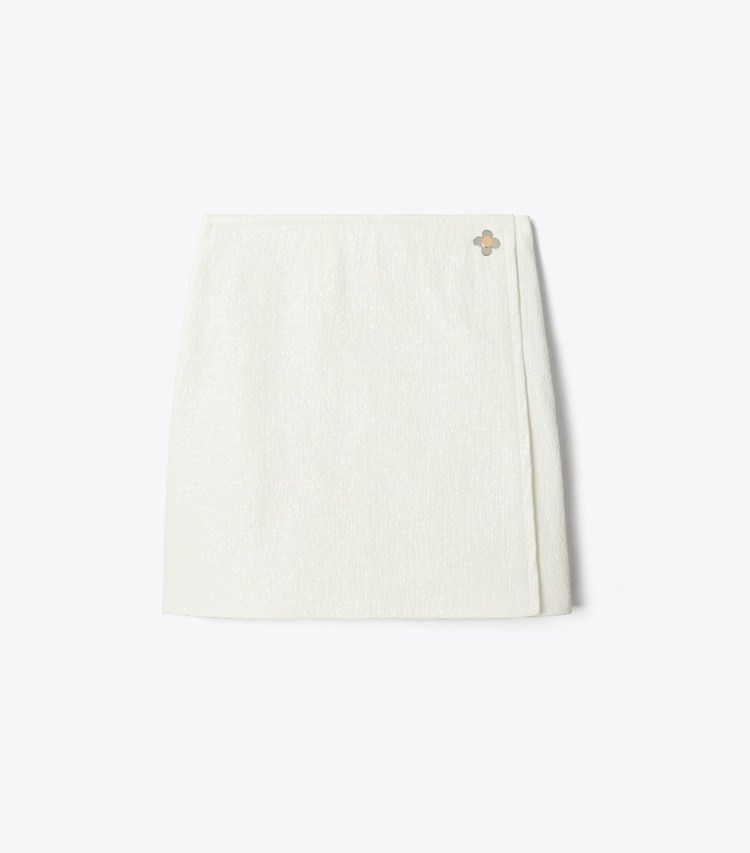 Tory Burch designer bottoms Faux Crinkle Leather Skirt in White front