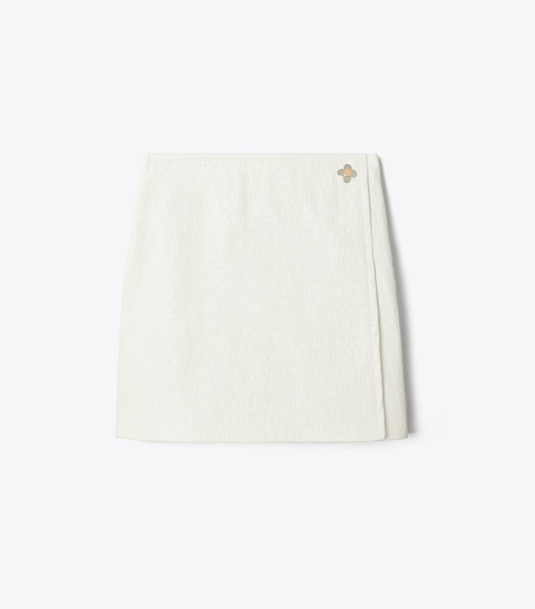 Tory Burch designer bottoms Faux Crinkle Leather Skirt in White front