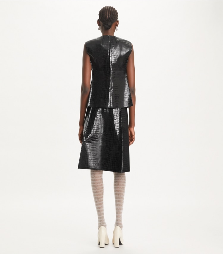 Tory Burch designer bottoms Faux Croc Skirt in Black on model back