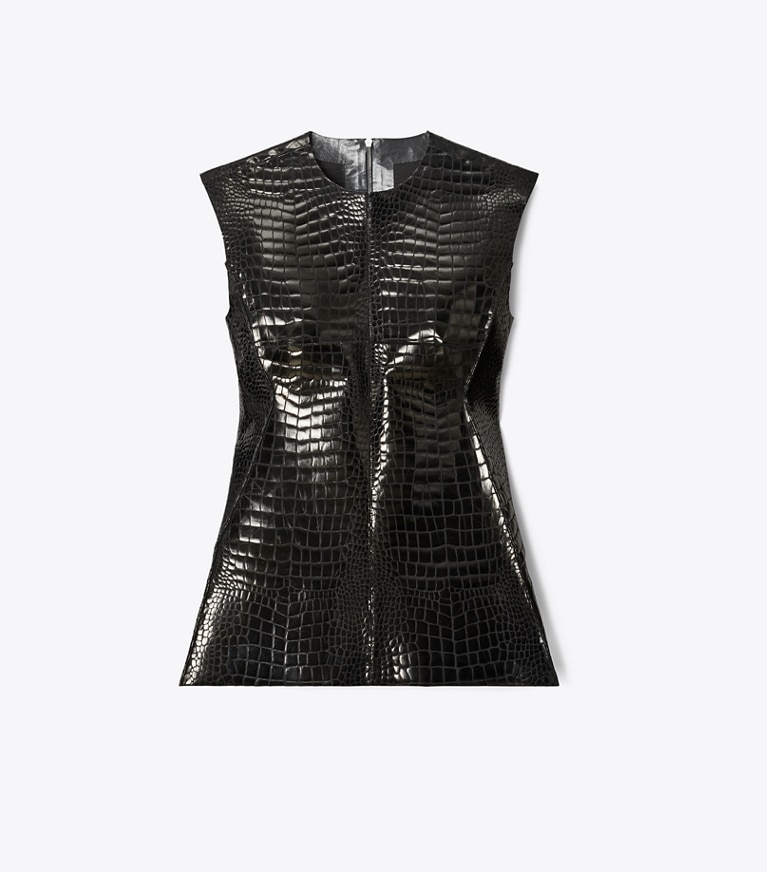 Tory Burch designer tops Faux Croc Top in Black front