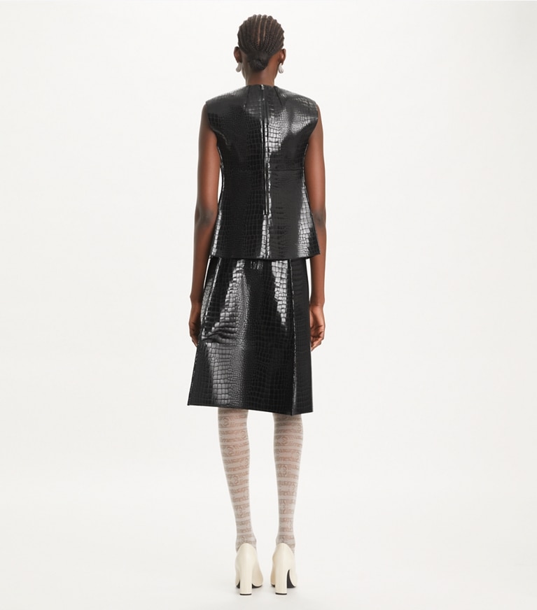 Tory Burch designer tops Faux Croc Top in Black front