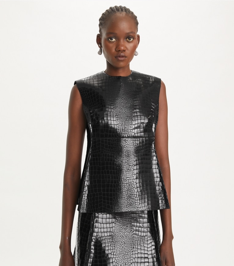 Tory Burch designer tops Faux Croc Top in Black front