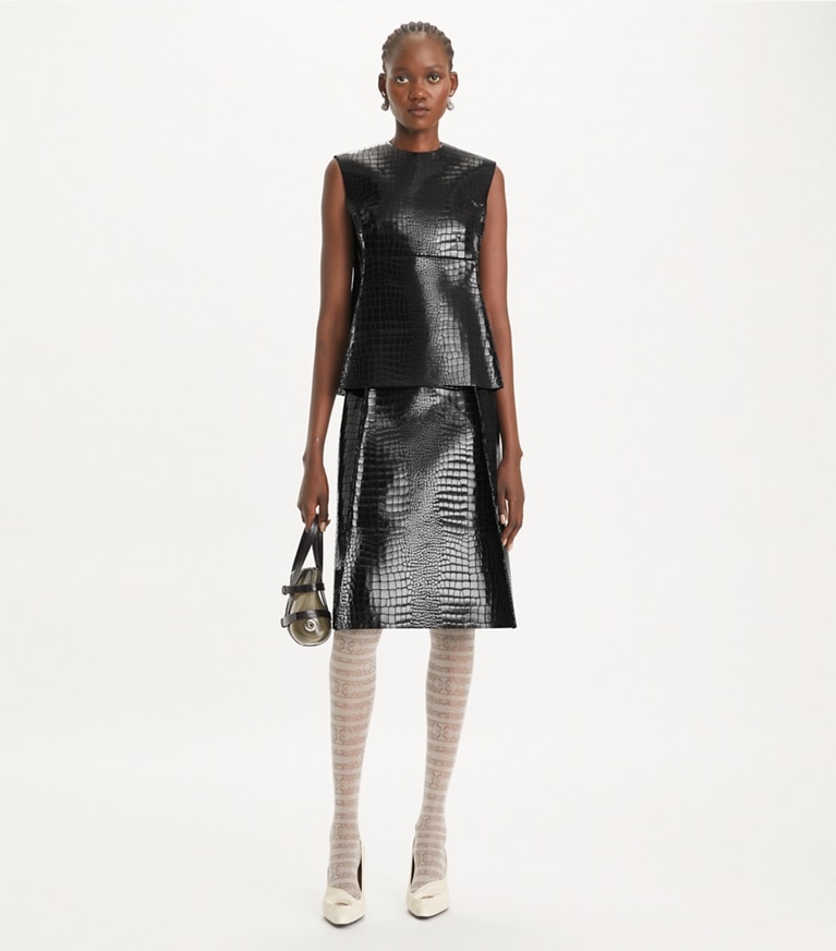 Tory Burch designer tops Faux Croc Top in Black front