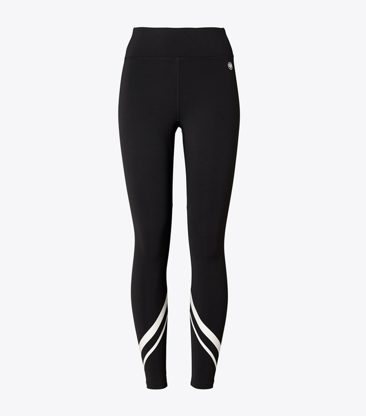 Tory Sport designer unterteile Federleichte Chevron-Leggings mit hohem Bund in Sport Black/Snow White front