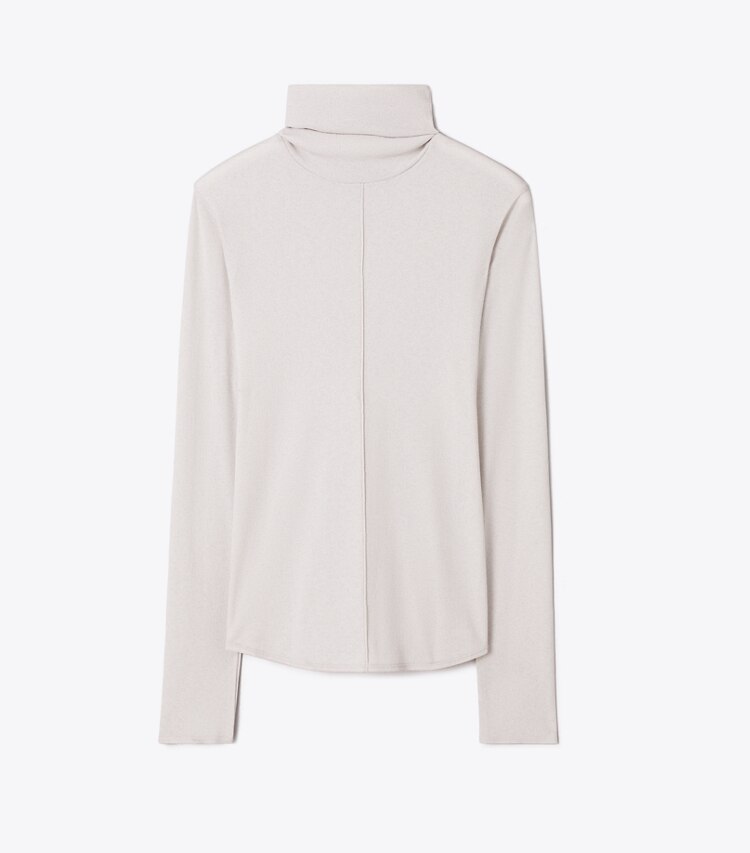 Tory Burch designer oberteile Fein gerippter Rollkragenpullover in Gray Green front