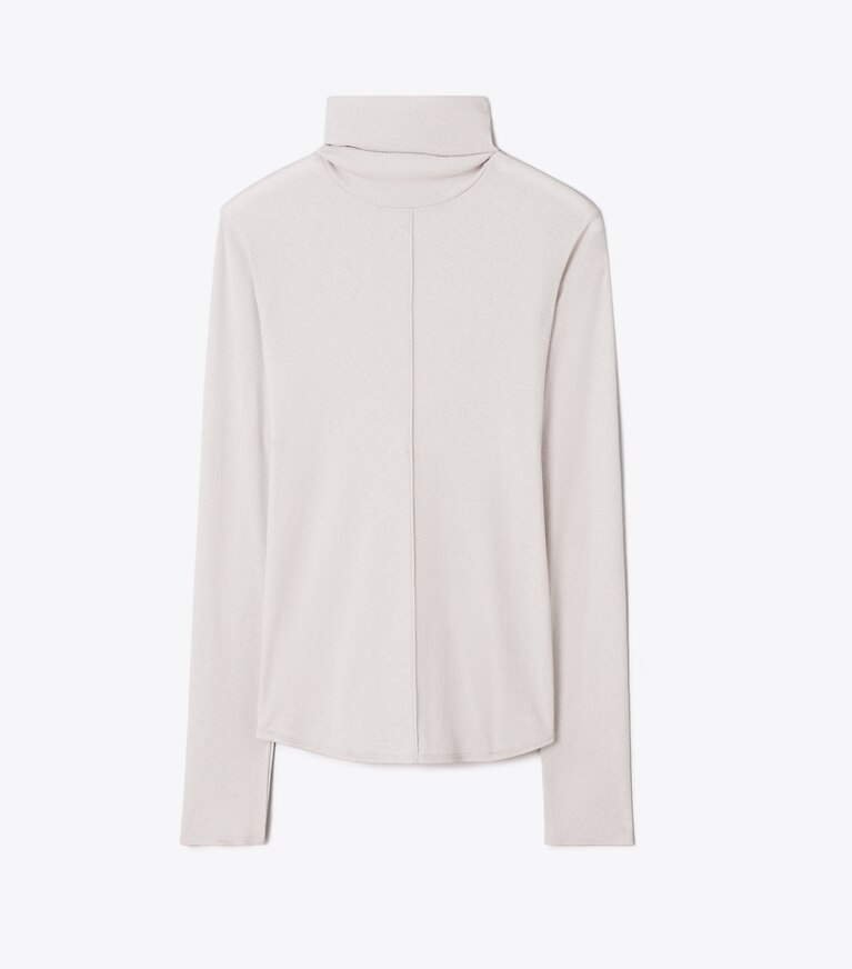 Tory Burch designer oberteile Fein gerippter Rollkragenpullover in Gray Green front