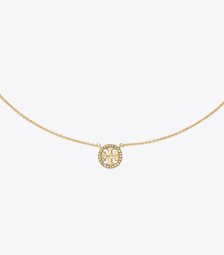 Tory Burch designer halsketten Feine Icon Halskette mit Pavé-Logo in Tory Gold/Crystal front