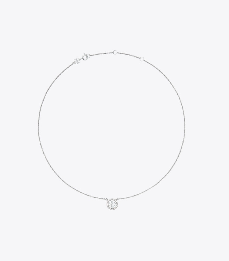 Tory Burch designer halsketten Feine Icon Halskette mit Pavé-Logo in Tory Silver/Crystal front