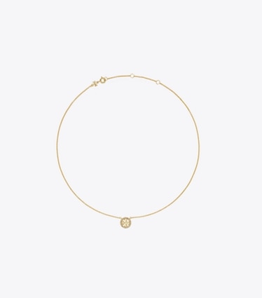 Tory Burch designer halsketten Feine Icon Halskette mit Pavé-Logo in Tory Gold/Crystal front