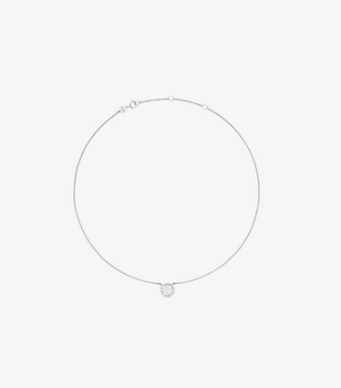 Tory Burch designer halsketten Feine Miller Halskette mit Pavé-Logo in Tory Silver/Crystal front