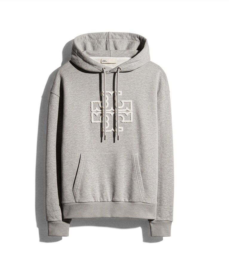 Tory Burch designer maglioni Felpa con cappuccio in spugna di cotone con logo in Medium Grey Heather additional