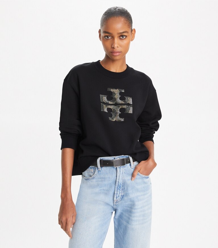 Tory Burch designer maglioni Felpa Crystal con logo in Black front
