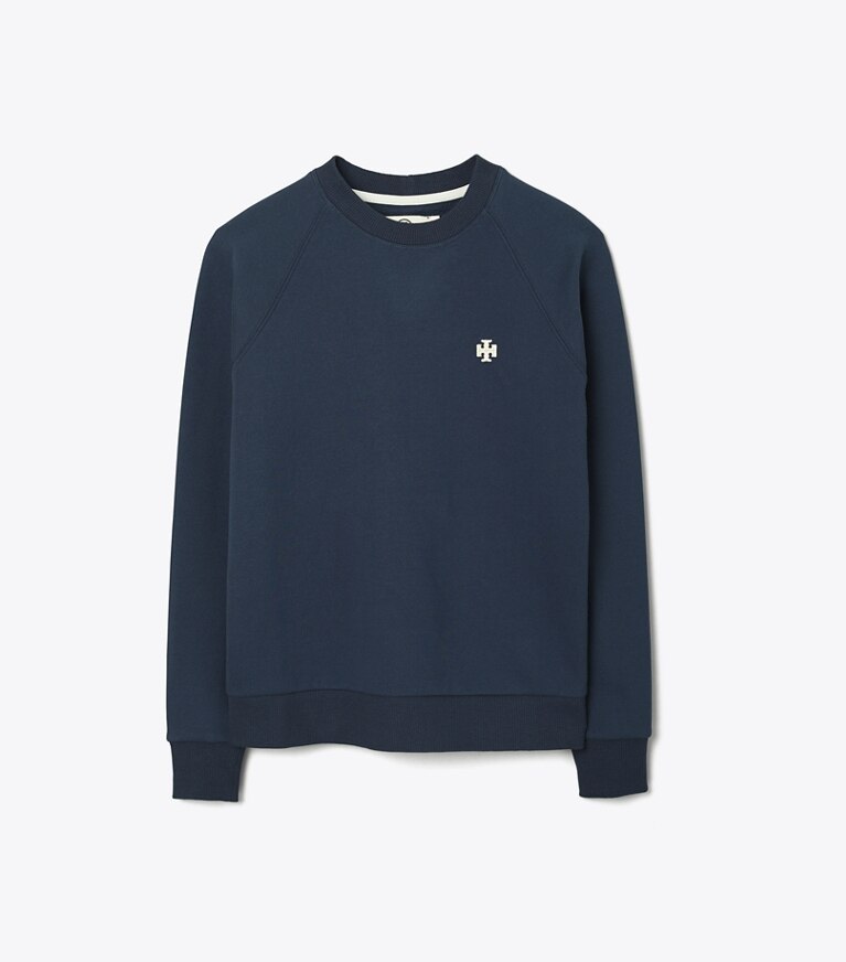Tory Sport diseñador suéteres Felpa francesa con cuello redondo raglán en Tory Navy frontal