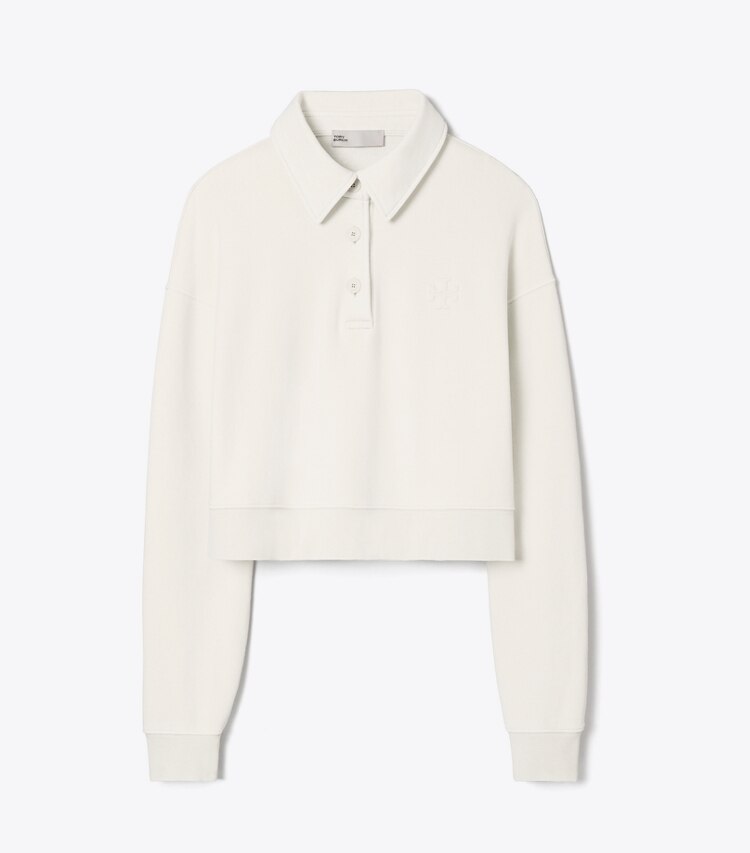 Tory Sport designer maglioni Felpa in spugna di cotone con logo in Ivory White front