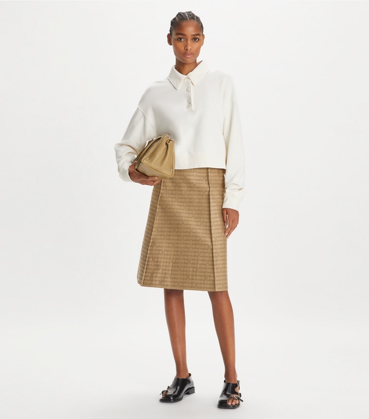 Tory Sport designer maglioni Felpa in spugna di cotone con logo in Ivory White parte anteriore su modella