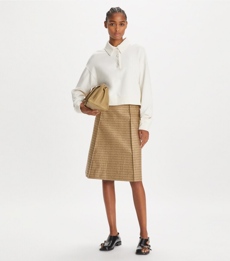 Tory Sport designer maglioni Felpa in spugna di cotone con logo in Ivory White front