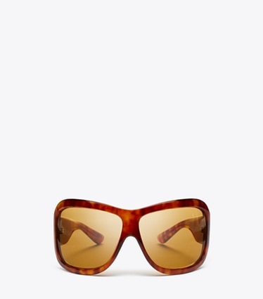 Tory Burch designer lunettes Fh'26 Runway Wrap dans ORANGE TORTOISE/DARK BROWN de face