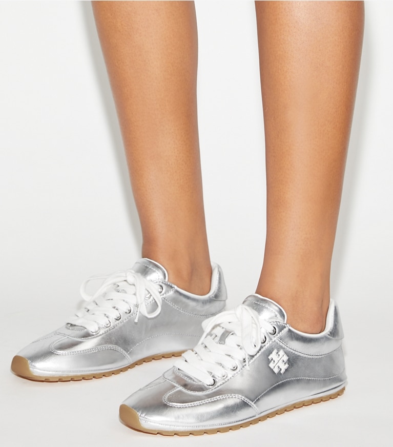 Tory Burch designer sneakers Field Sneaker in ARGENTO angle