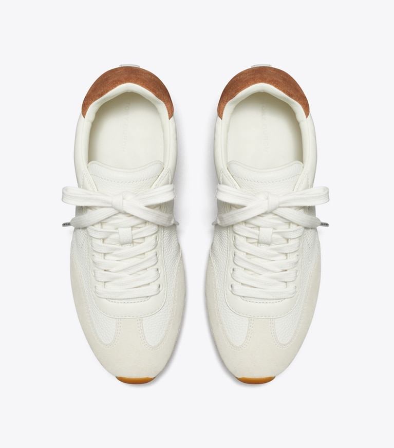Tory Burch designer sneakers Field Sneaker in BLANC / WHITE MOCHA / GINGERBREAD BROWN angle