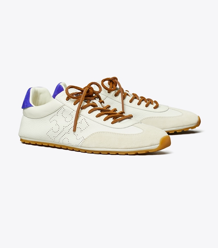 Tory Burch designer sneakers Field Sneaker in BLANC / WHITE MOCHA / BALLPOINT BLUE angle