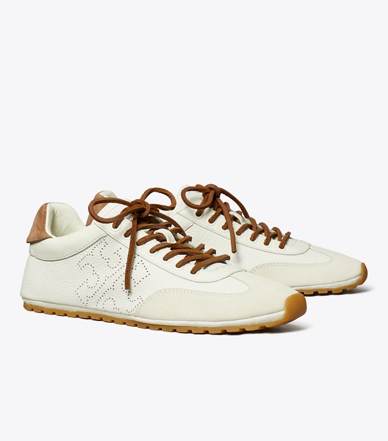 Tory Burch designer sneakers Field Sneaker in BLANC / WHITE MOCHA / GINGERBREAD BROWN angle